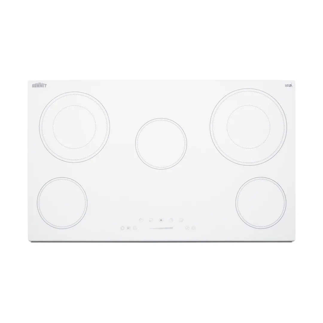 Summit CR5B36TXW 35" Electric Radiant Cooktop w/ (5) Burners, White Ceramic Glass, Digital Controls, 7.7 kW, 240v
