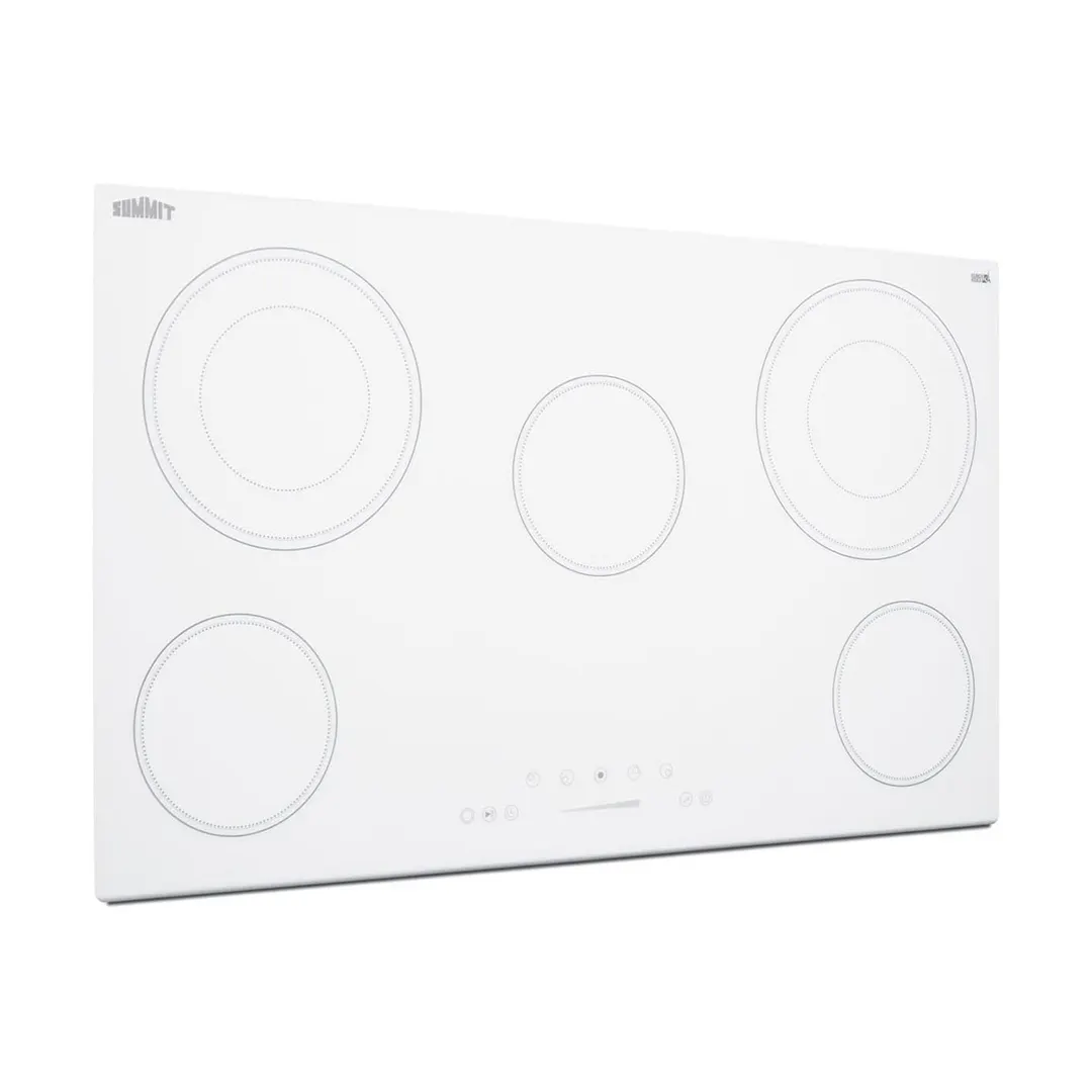 Summit CR5B36TXW 35" Electric Radiant Cooktop w/ (5) Burners, White Ceramic Glass, Digital Controls, 7.7 kW, 240v