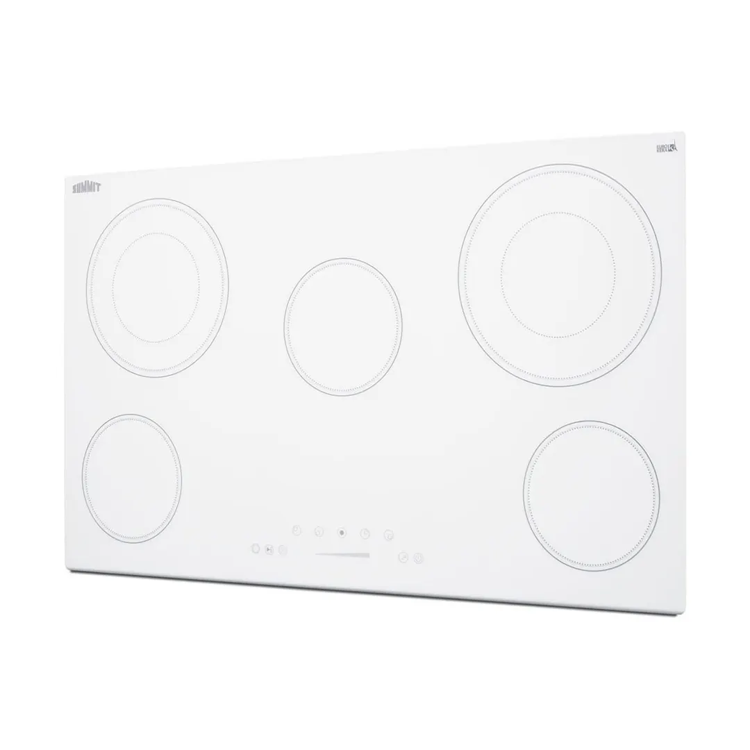 Summit CR5B36TXW 35" Electric Radiant Cooktop w/ (5) Burners, White Ceramic Glass, Digital Controls, 7.7 kW, 240v