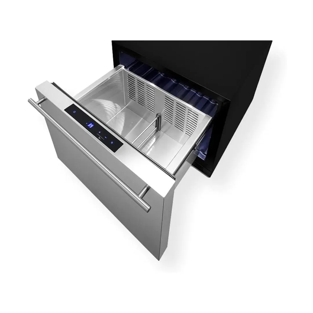 Summit FF1DSS 22" Built-in Outdoor Drawer Refrigerator in Black, Stainless Steel Front, 1.6 cu. ft.