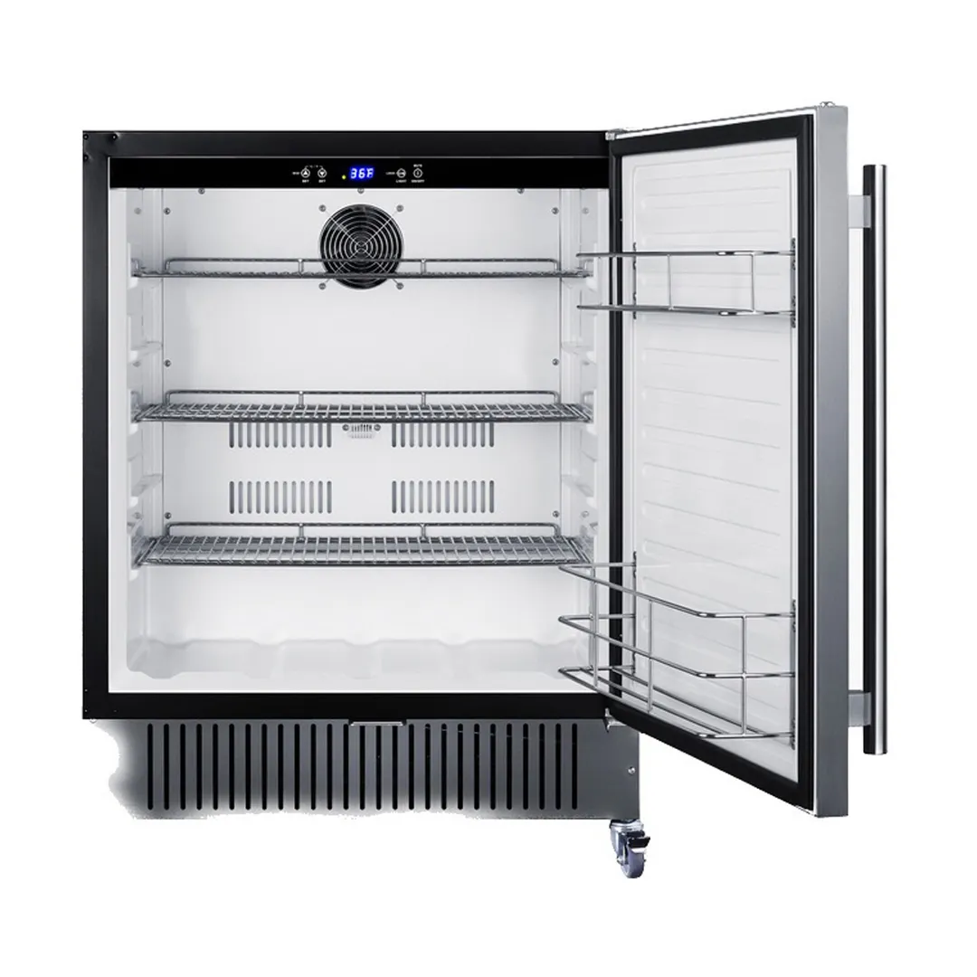 Summit FF27BSSCAS 27" Built-in Undercounter Refrigerator in Black, Stainless Steel Door, w/ Casters, 5 cu. ft.