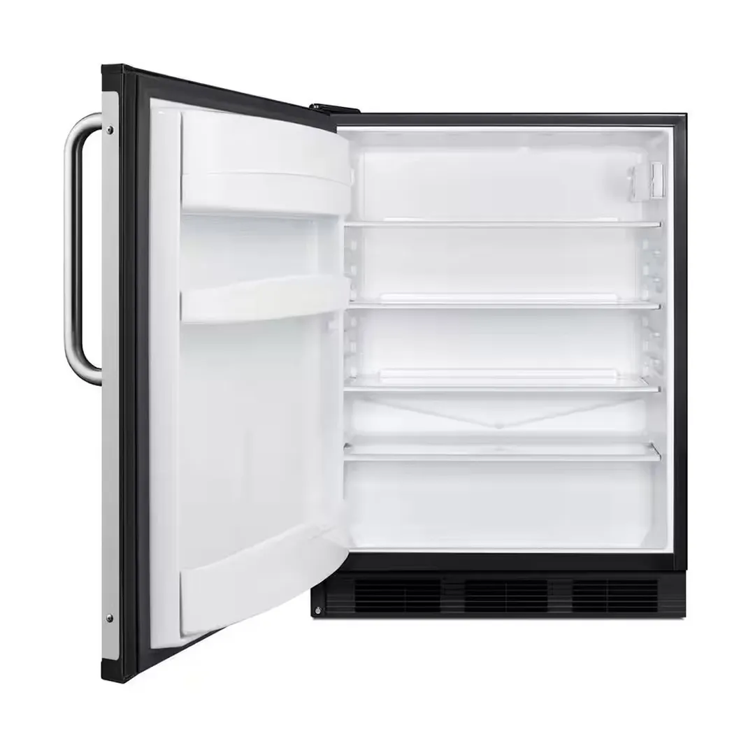 Summit FF6BK7BZADALHD 24" Reach-In Refrigerator in Black, Left Hinged Door, ADA Compliant, 5.5 cu. ft.