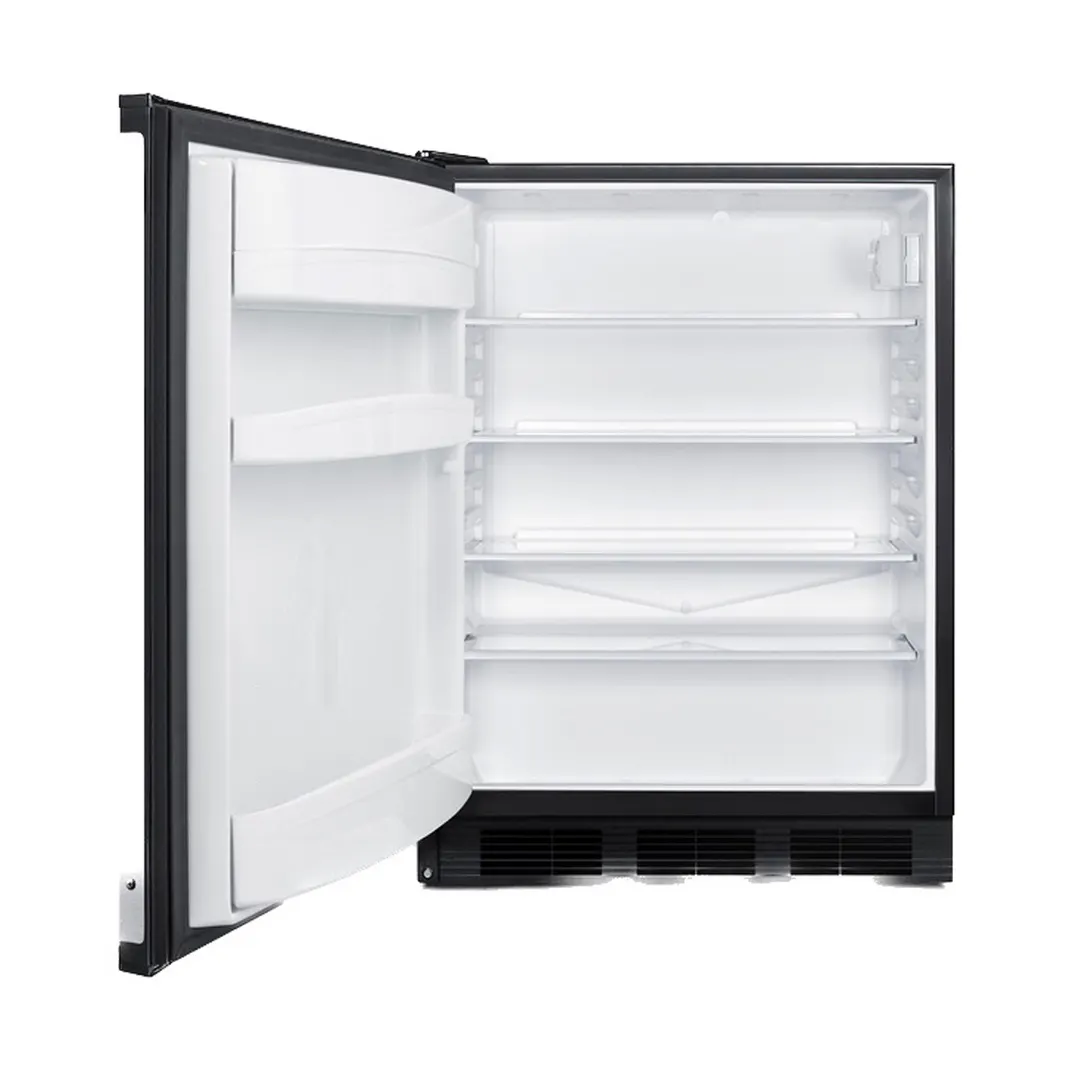 Summit FF6BK7BZLHD 24" Reach-In Refrigerator in Black, Left Hinged Door, w/ Door Storage, 5.5 cu. ft.