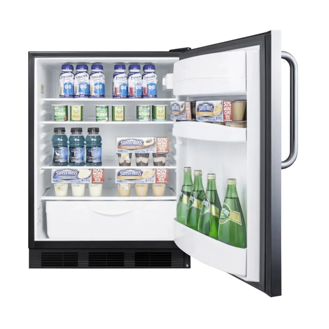 Summit FF6BK7SSTB 24" Freestanding Undercounter Refrigerator in Black, Stainless Steel Door, 5.5 cu. ft.