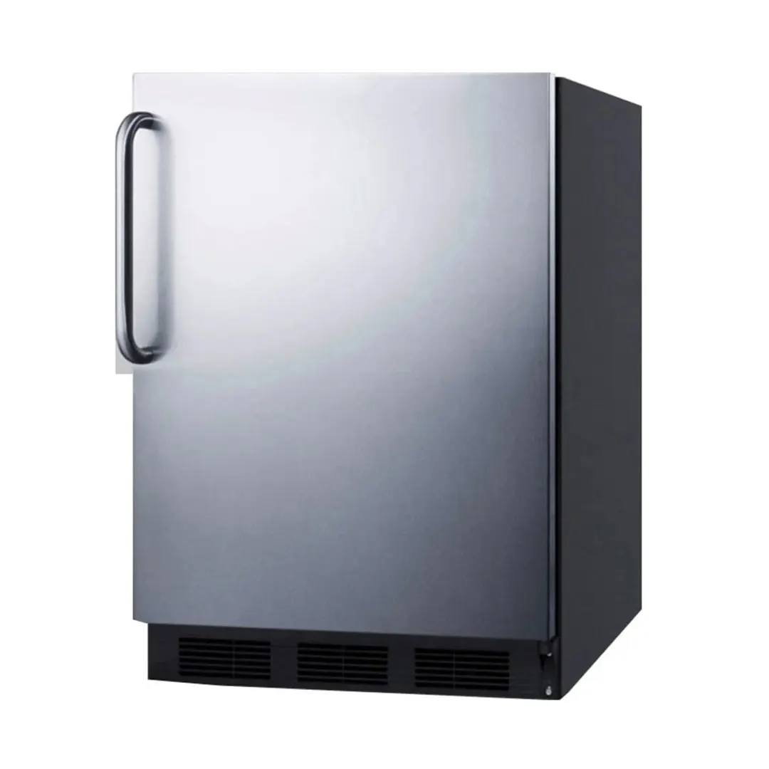 Summit FF7BKBISSTB 24" Built-in Undercounter Refrigerator in Black, Stainless Steel Door, Towel Bar Handle, 5.5 cu. ft.