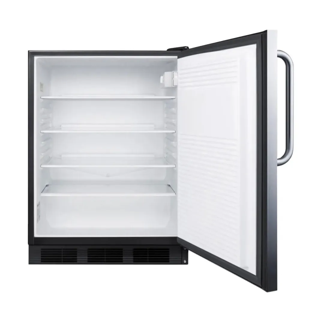 Summit FF7BKBISSTBADA 24" Built-in Undercounter Refrigerator in Black, Stainless Steel Door, Towel Bar Handle, ADA Compliant, 5.5 cu. ft.