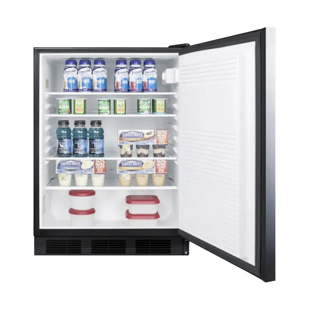 Summit FF7BKSSHH 24" Freestanding Undercounter Refrigerator in Black, Stainless Steel Door, 5.5 cu ft