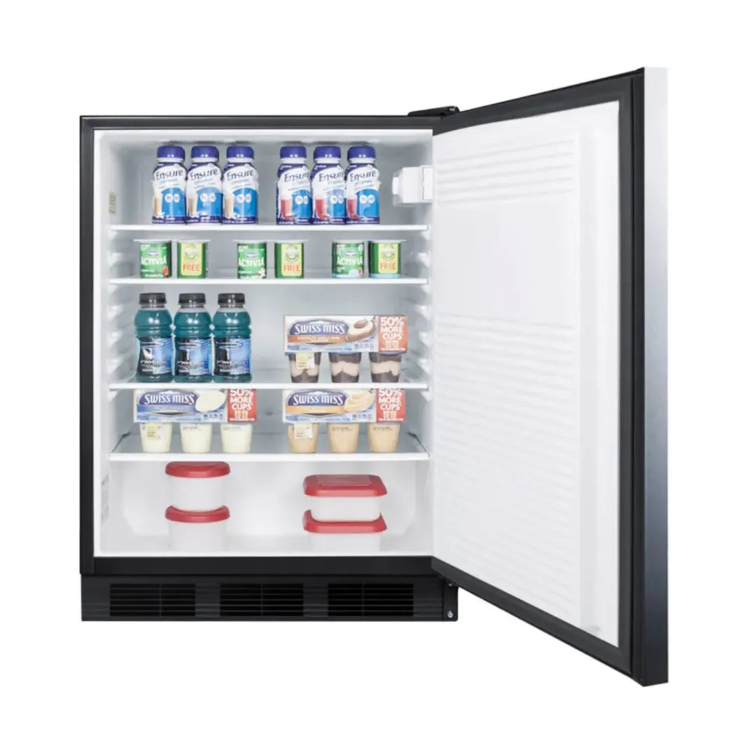 Summit FF7BKSSHHADA 24" Freestanding Undercounter Refrigerator in Black, Stainless Steel Door, ADA Compliant, 5.5 cu ft