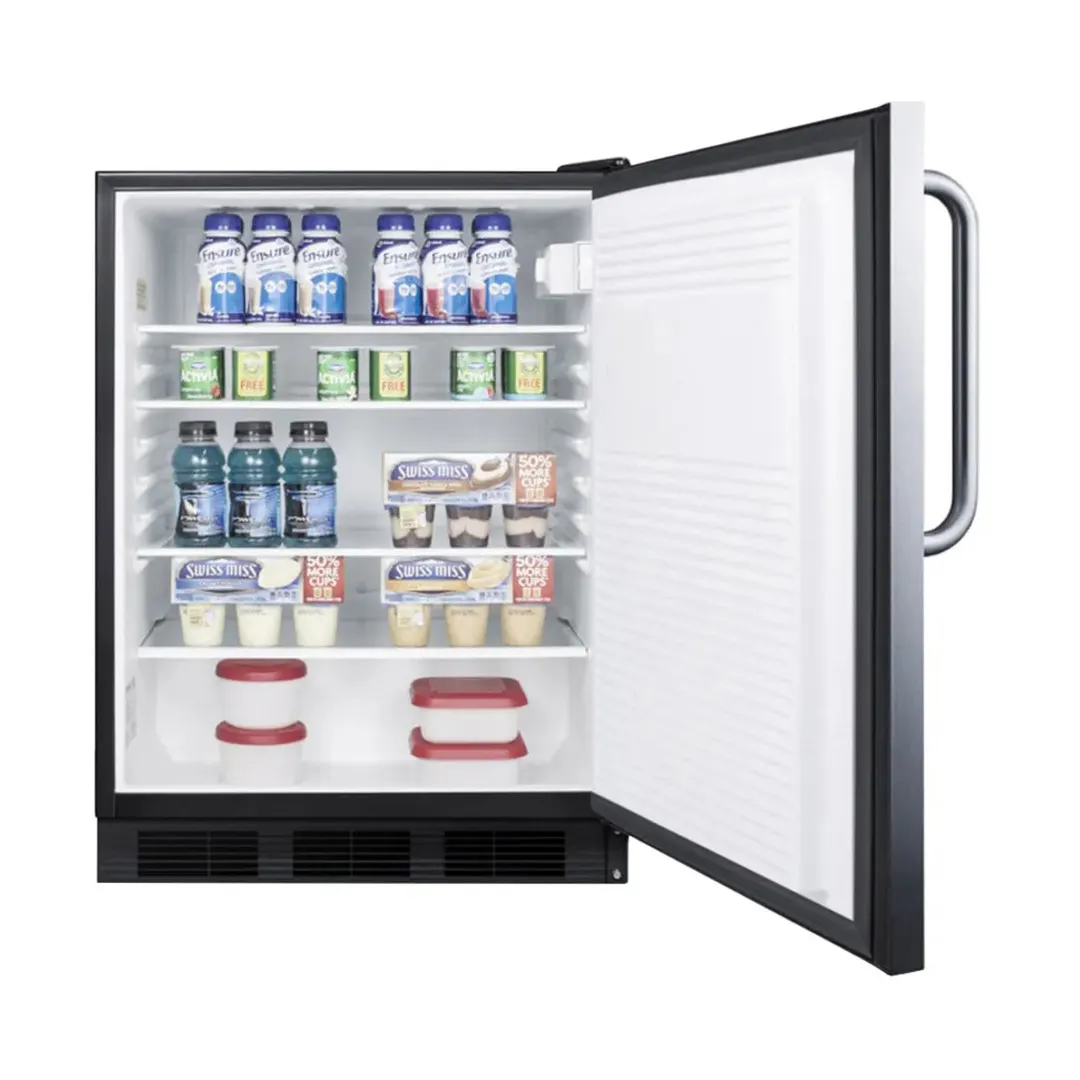 Summit FF7BKSSTBADA 24" Undercounter Refrigerator in Black, Stainless Steel Door, ADA Compliant, 5.5 cu. ft.
