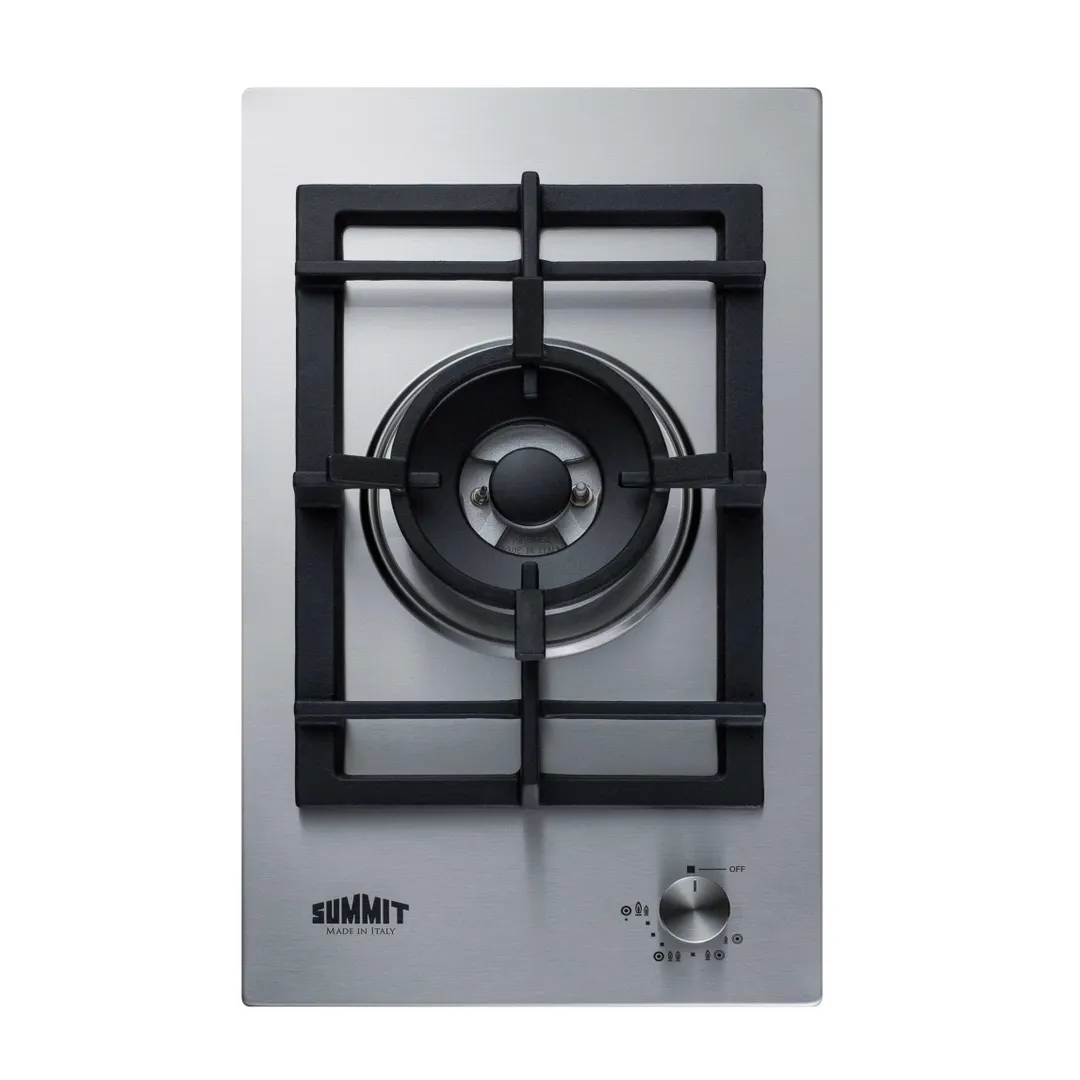 Summit GCJ1SS 12" Built-In Gas Cooktop/Hotplate with (1) Burner, Stainless Steel Surface, 15.000 BTU