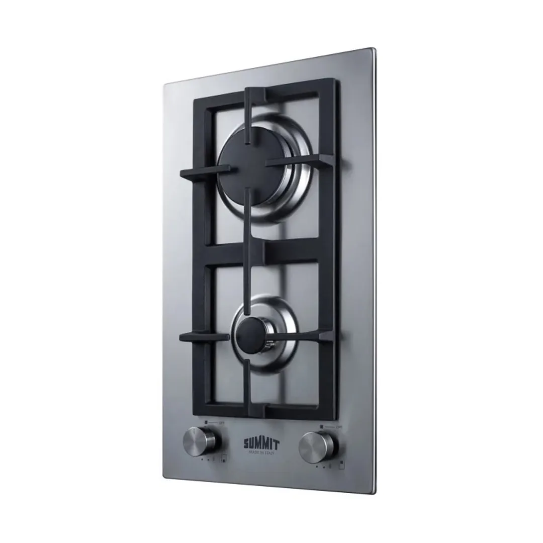 Summit GCJ2SSLP 12" Bulit-In LP Gas CookTop with (2) Burners, Stainless Steel Surface, 13.400 BTU