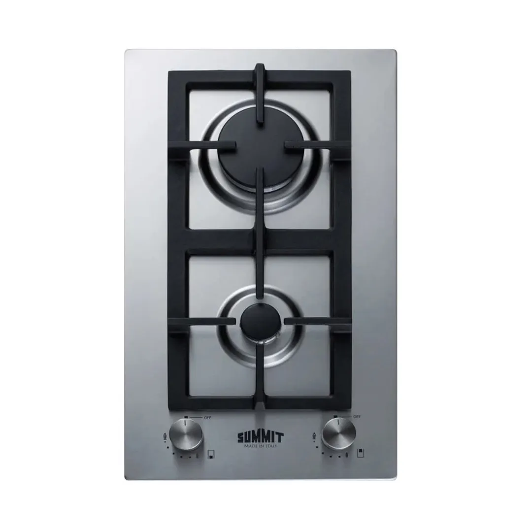 Summit GCJ2SSLP 12" Bulit-In LP Gas CookTop with (2) Burners, Stainless Steel Surface, 13.400 BTU