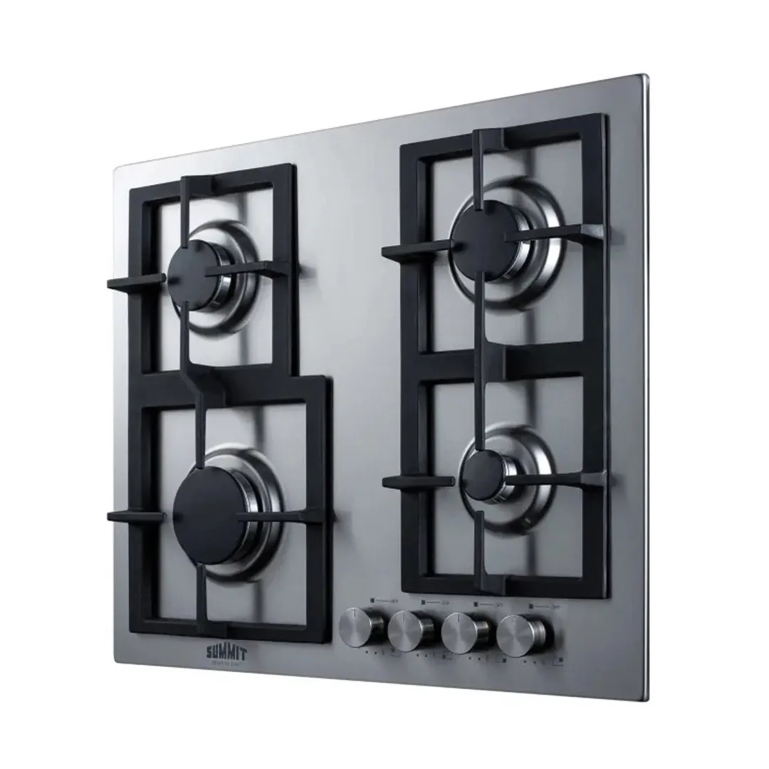 Summit GCJ4SSLP 24" Built-In LP Gas Cooktop/Hotplate with (4) Burners, Stainless Steel Surface, 25.400 BTU