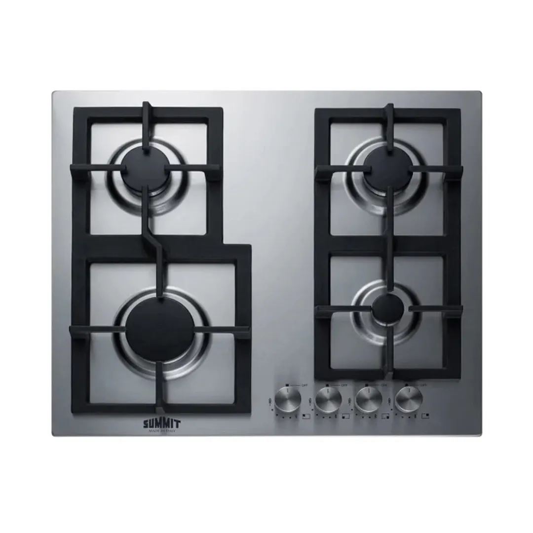 Summit GCJ4SSLP 24" Built-In LP Gas Cooktop/Hotplate with (4) Burners, Stainless Steel Surface, 25.400 BTU