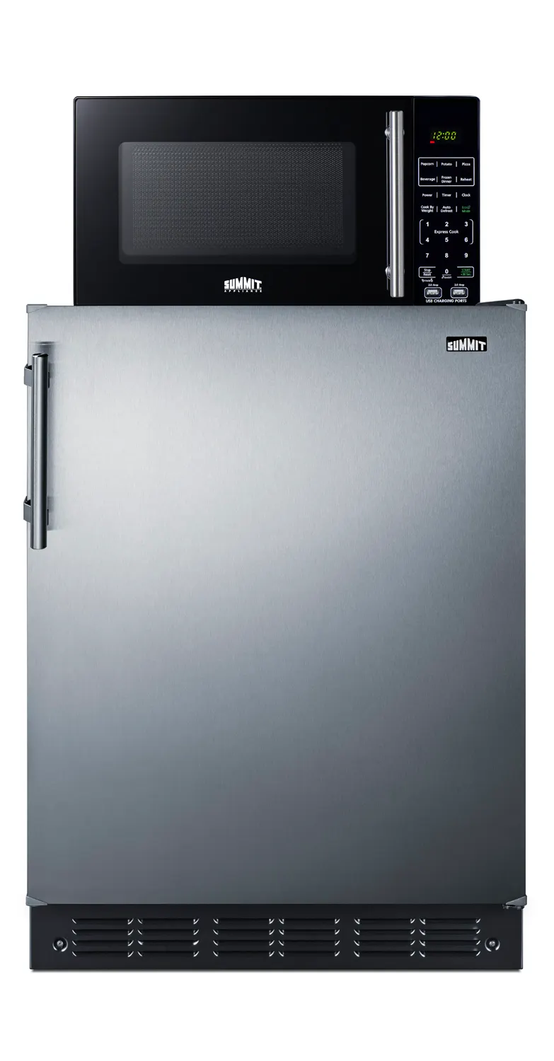 Summit MRF708BLSSA 24" Combination Refrigerator and Microwave, Reversible Door, 5.3 cu. ft.