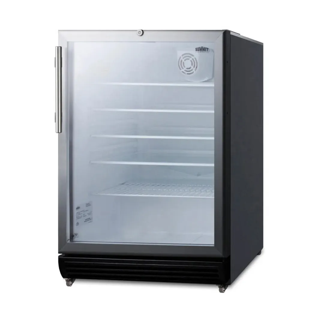 Summit SCR600BGLMBL - 23" Countertop Glass Door Refrigerator, 5.5 cu.ft., Black, Steel Top, 115V UL/ETL