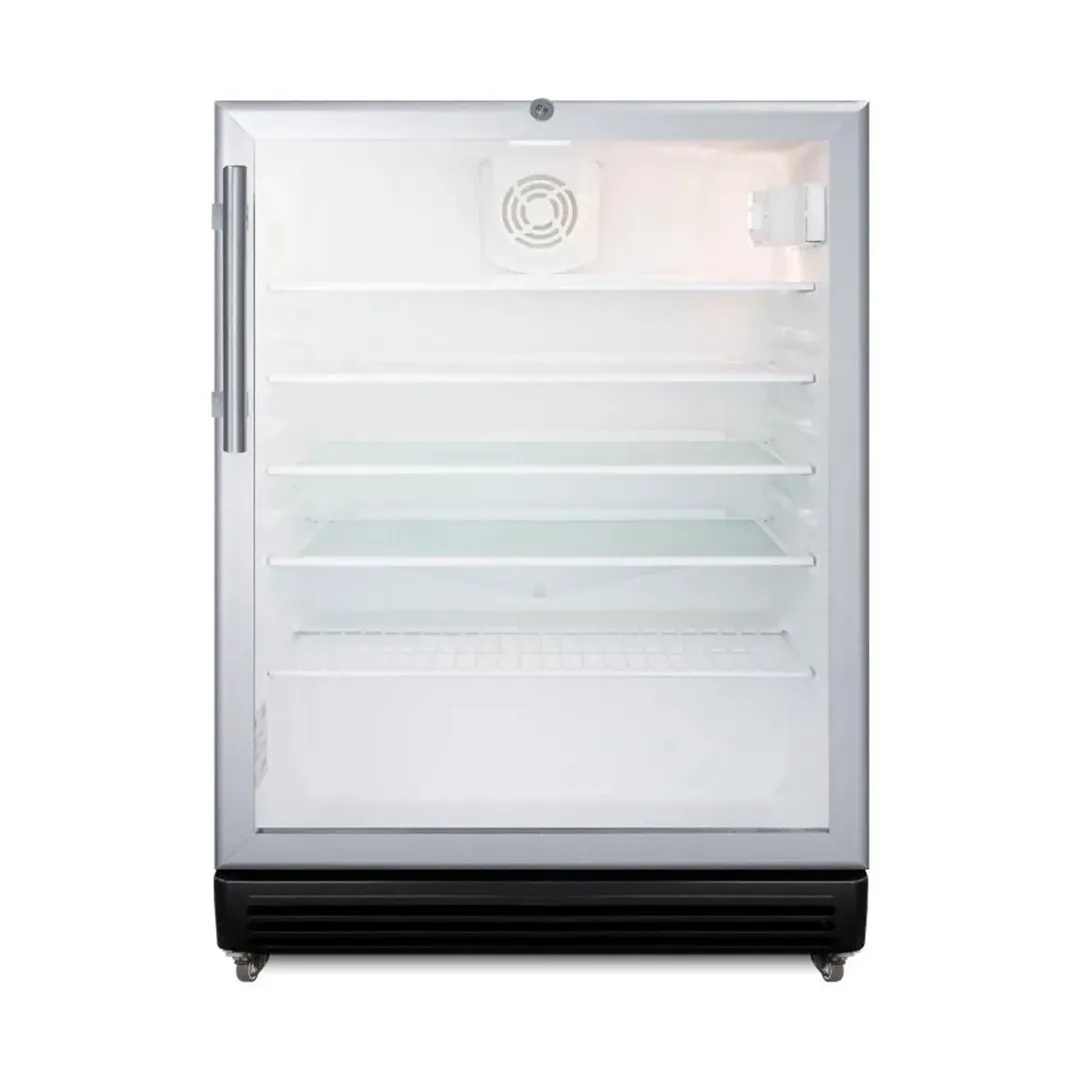 Summit SCR600BGLMBL - 23" Countertop Glass Door Refrigerator, 5.5 cu.ft., Black, Steel Top, 115V UL/ETL