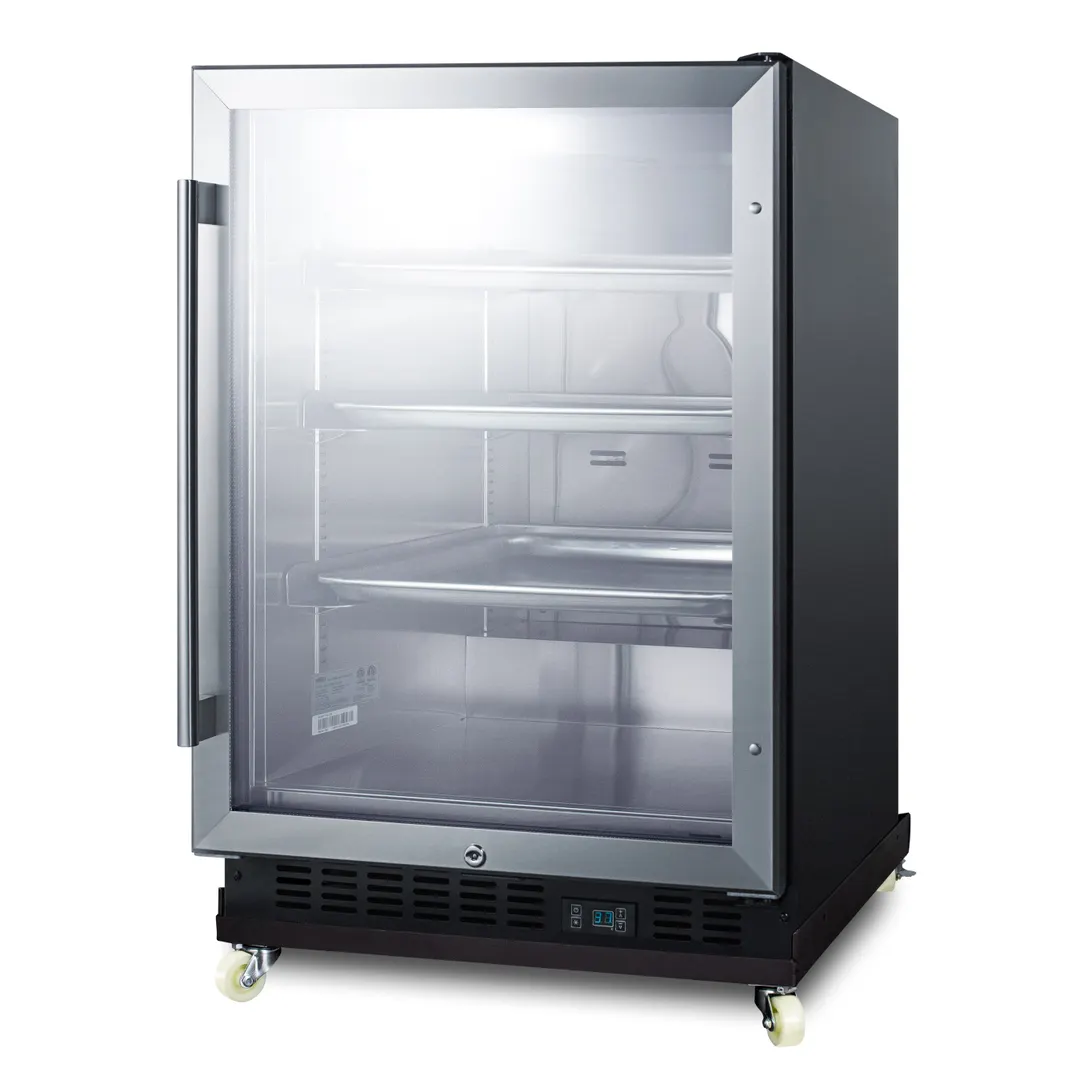 Summit SCR610BLRI 24" Glass Door Undercounter Refrigerator in Black, 5 cu. ft.