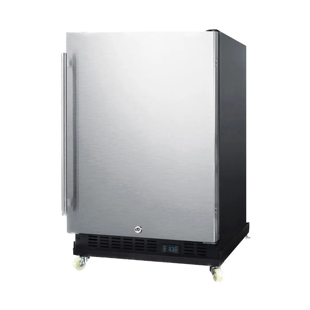 Summit SCR610BLSDRI 24" Stainless Steel Door Undercounter Beverage Refrigerator in Black, 5 cu ft