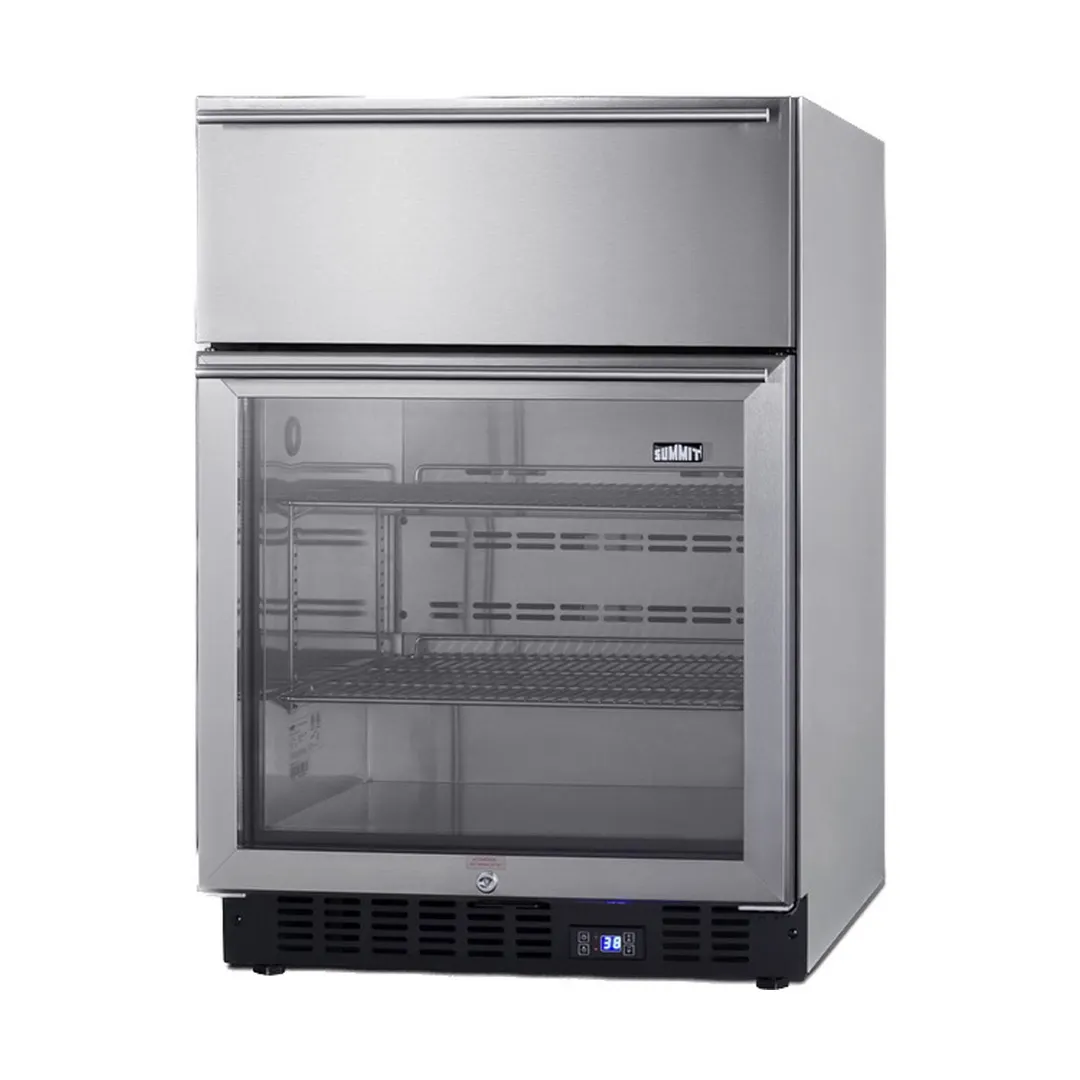 Summit SCR615TDCSS 24" Built-in Glass Door Undercounter Refrigerator in Stainless Steel, w/ 1 Drawer, 4.8 cu. ft.