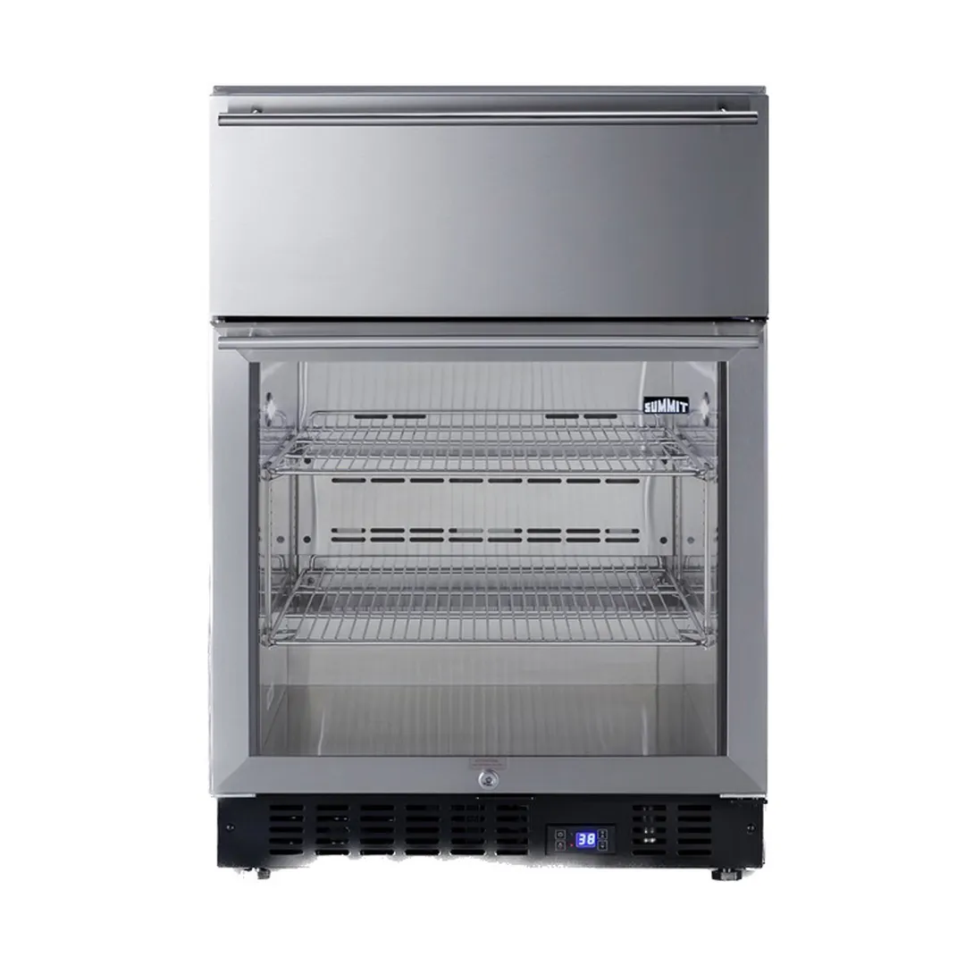 Summit SCR615TDCSS 24" Built-in Glass Door Undercounter Refrigerator in Stainless Steel, w/ 1 Drawer, 4.8 cu. ft.