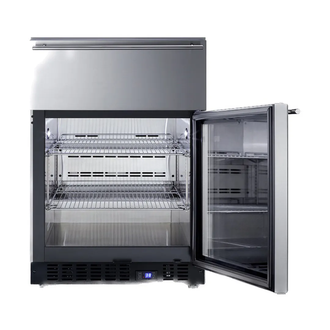 Summit SCR615TDCSS 24" Built-in Glass Door Undercounter Refrigerator in Stainless Steel, w/ 1 Drawer, 4.8 cu. ft.