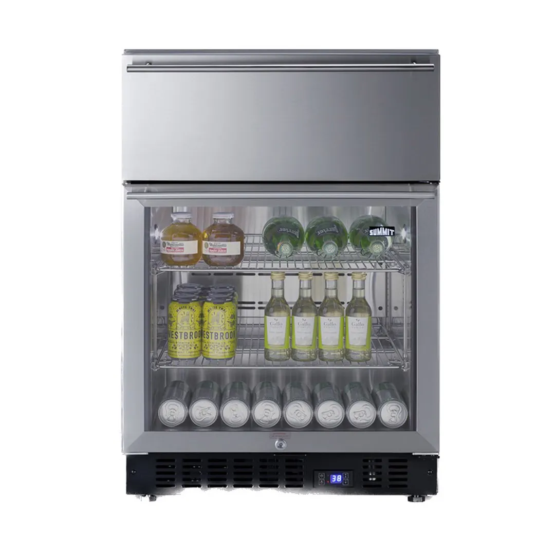 Summit SCR615TDCSS 24" Built-in Glass Door Undercounter Refrigerator in Stainless Steel, w/ 1 Drawer, 4.8 cu. ft.