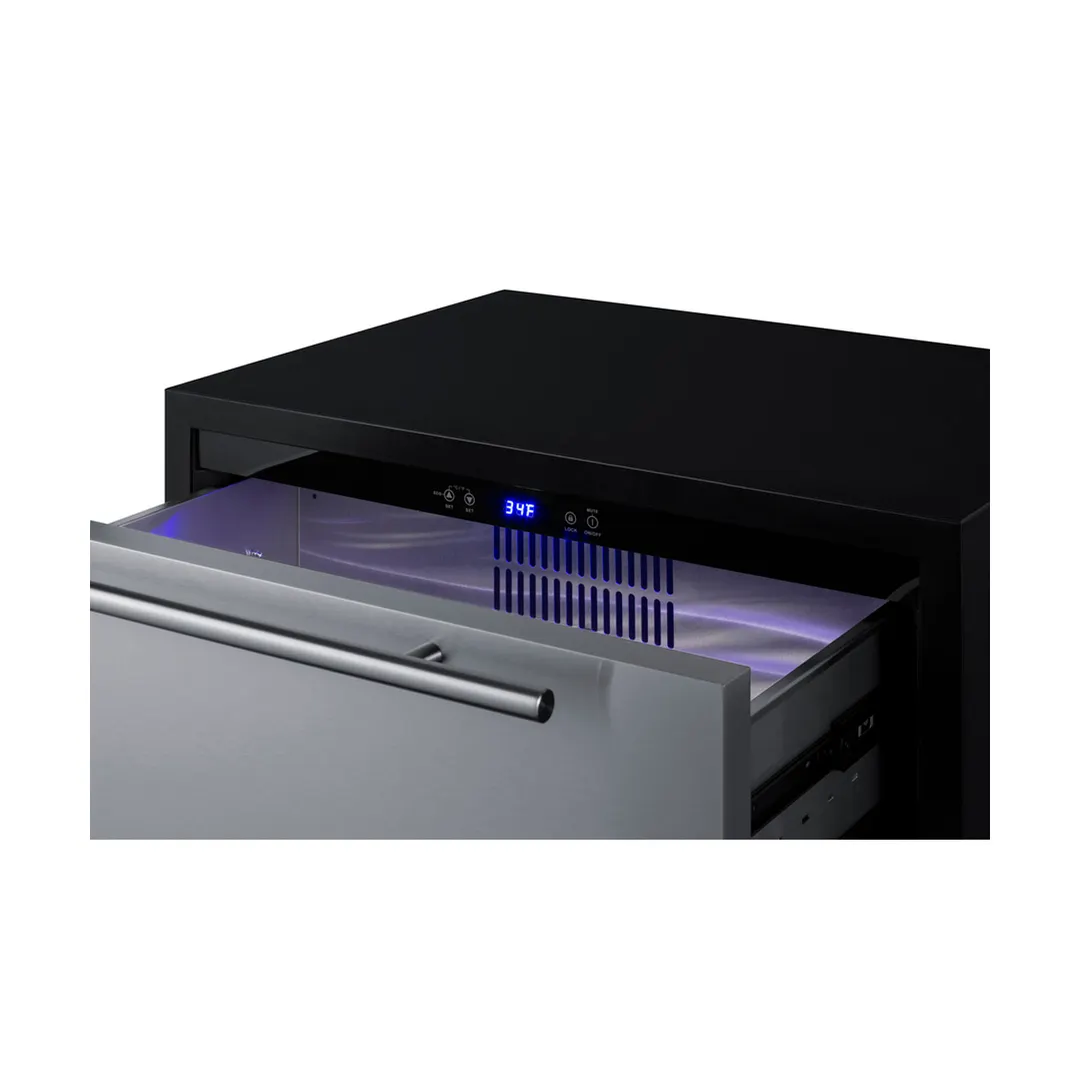 Summit SPR275OS2DADA 27" Built-in Outdoor Stainless Steel 2-Drawers Refrigerator in Black, ADA Compliant, 4.8 cu ft.