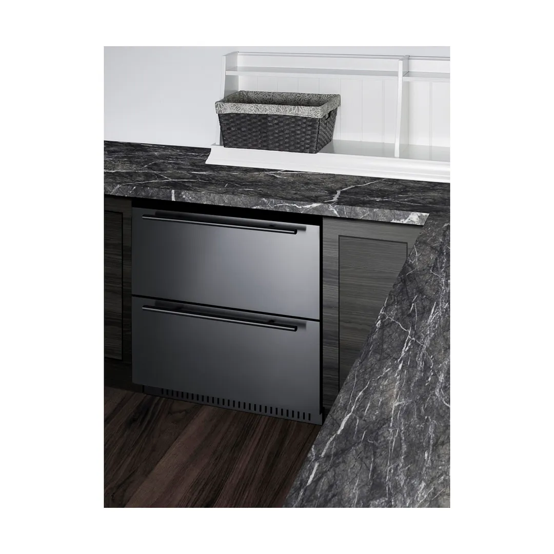 Summit SPR275OS2DADA 27" Built-in Outdoor Stainless Steel 2-Drawers Refrigerator in Black, ADA Compliant, 4.8 cu ft.