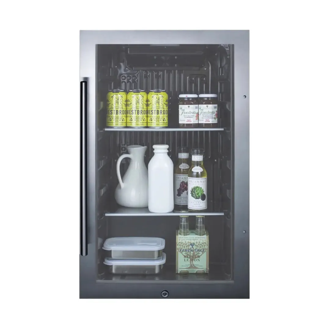 Summit SPR488BOS 19" Built-in Outdoor Glass Door Refrigerator in Black, 3.13 cu. ft.
