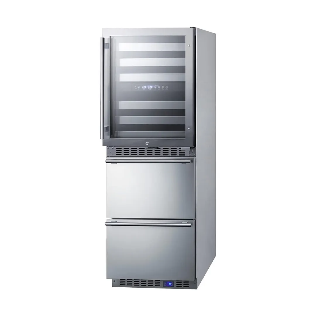 Summit SWCDAF24 24" Glass Door Wine Cooler/Drawer Freezer Combo, Dual Temperature, 46 Bottles