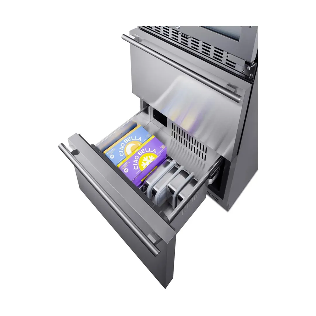 Summit SWCDAF24 24" Glass Door Wine Cooler/Drawer Freezer Combo, Dual Temperature, 46 Bottles