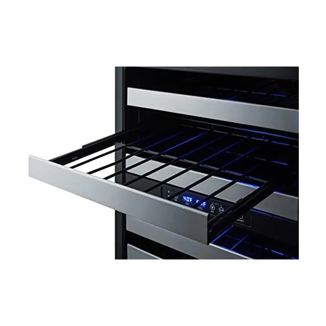 Summit SWCDAF24 24" Glass Door Wine Cooler/Drawer Freezer Combo, Dual Temperature, 46 Bottles
