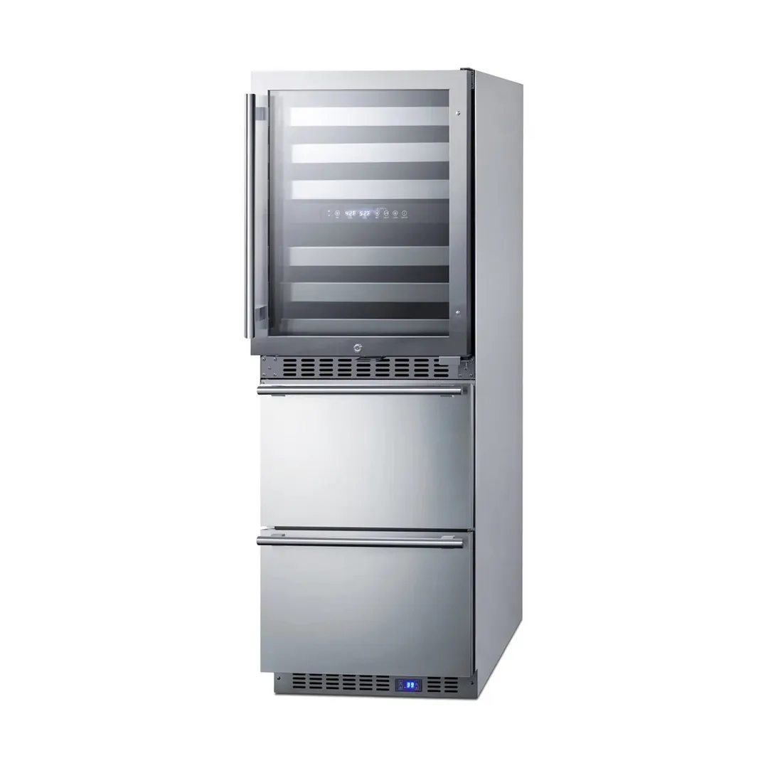 Summit SWCDAR24 24" Glass Door Wine Cooler/Drawer Refrigerator Combo, Dual Temperature, 46 Bottles