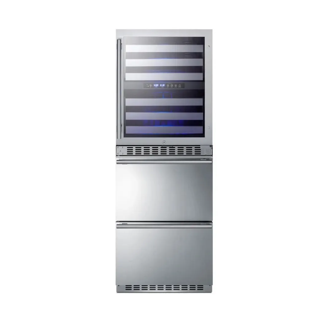 Summit SWCDRF24 24" Glass Door Wine Cooler/Refrigerator-Freezer Combo, Dual Temperature, 46 Bottles