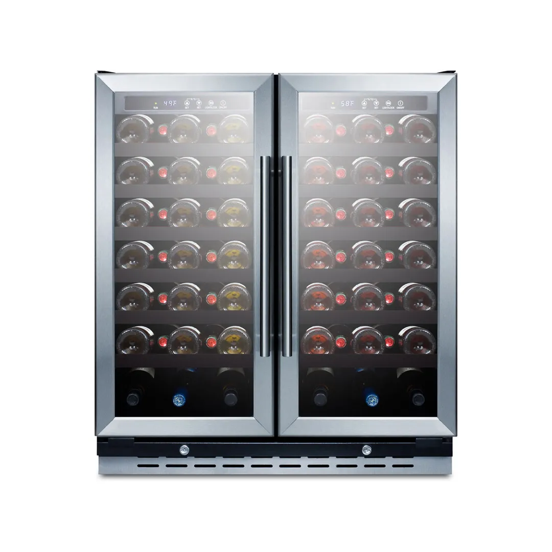 Summit SWC3066B 30" Glass Door Wine Refrigerator, Dual Temperature, 66 Bottles