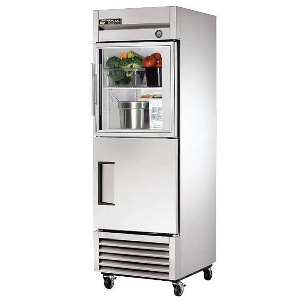 True T-23-1-G-1-HC~FGD01 27" 1-Section Reach-In Refrigerator w/ Glass & Solid Half Door, Bottom Mount, Stainless Steel Front-Aluminum Sides