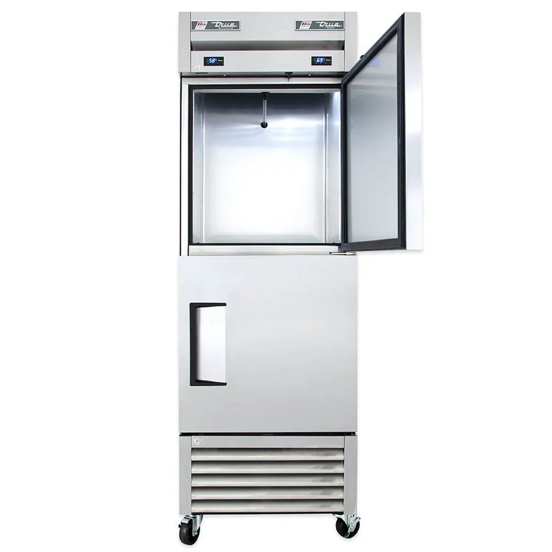 True T-23DT-HC 27" 1-Section Reach-In Refrigerator Freezer Combo w/ 2 Half Solid Doors