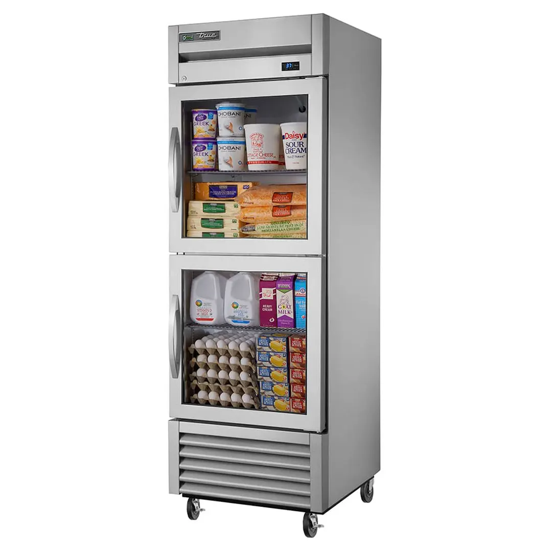 True T-23G-2-HC~FGD01 27" 1-Section Reach-In Refrigerator w/ 2 Glass Half Doors, Bottom Mount, Stainless Steel Front-Aluminum Sides