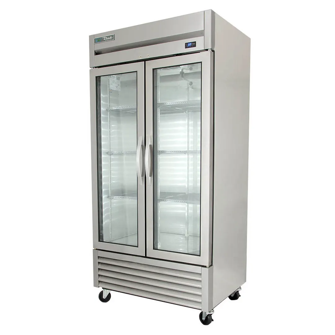 True T-35G-HC~FGD01 39" 2-Section Reach-In Refrigerator w/ 2 Glass Doors, Bottom Mount, Stainless Steel Front-Aluminum Sides
