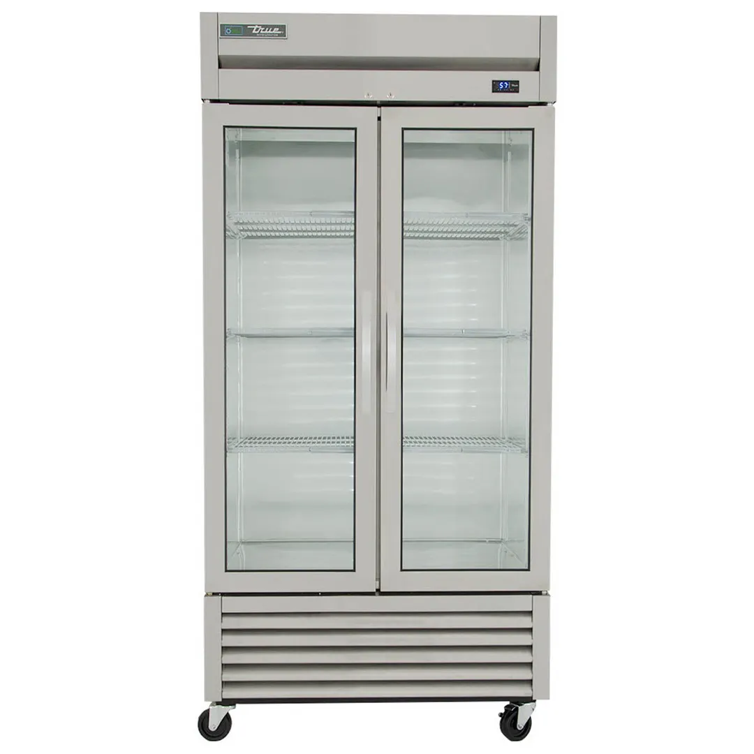 True T-35G-HC~FGD01 39" 2-Section Reach-In Refrigerator w/ 2 Glass Doors, Bottom Mount, Stainless Steel Front-Aluminum Sides