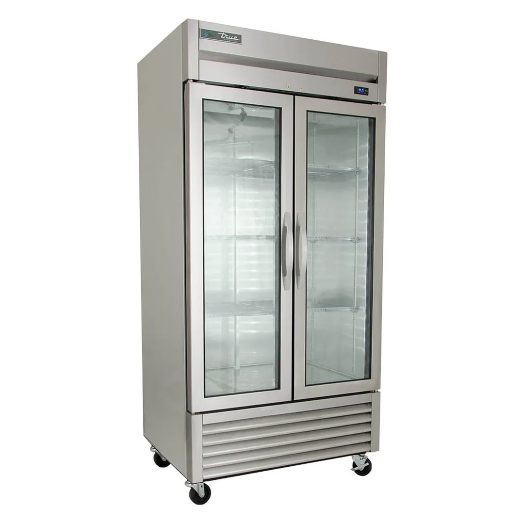 True T-35G-HC~FGD01 39" 2-Section Reach-In Refrigerator w/ 2 Glass Doors, Bottom Mount, Stainless Steel Front-Aluminum Sides