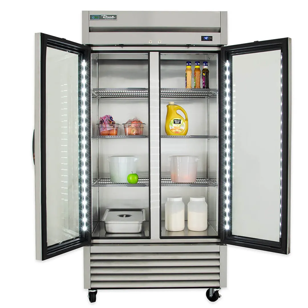 True T-35G-HC~FGD01 39" 2-Section Reach-In Refrigerator w/ 2 Glass Doors, Bottom Mount, Stainless Steel Front-Aluminum Sides