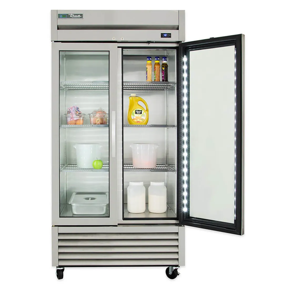 True T-35G-HC~FGD01 39" 2-Section Reach-In Refrigerator w/ 2 Glass Doors, Bottom Mount, Stainless Steel Front-Aluminum Sides