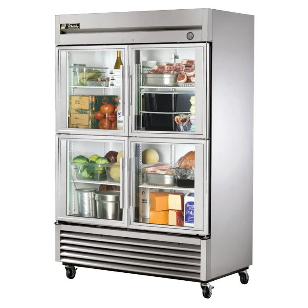 True T-49G-4-HC~FGD01 54" 2-Section Reach-In Refrigerator w/ 4 Glass Half Doors, Bottom Mount, Stainless Steel Front-Aluminum Sides