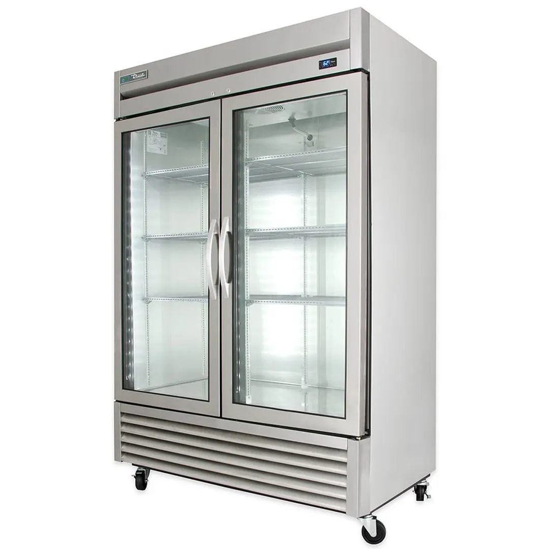 True T-49G-HC~FGD01 54" Two Section Reach-In Refrigerator w/ 2 Glass Doors, Bottom Mount, Stainless Steel Front-Aluminum Sides