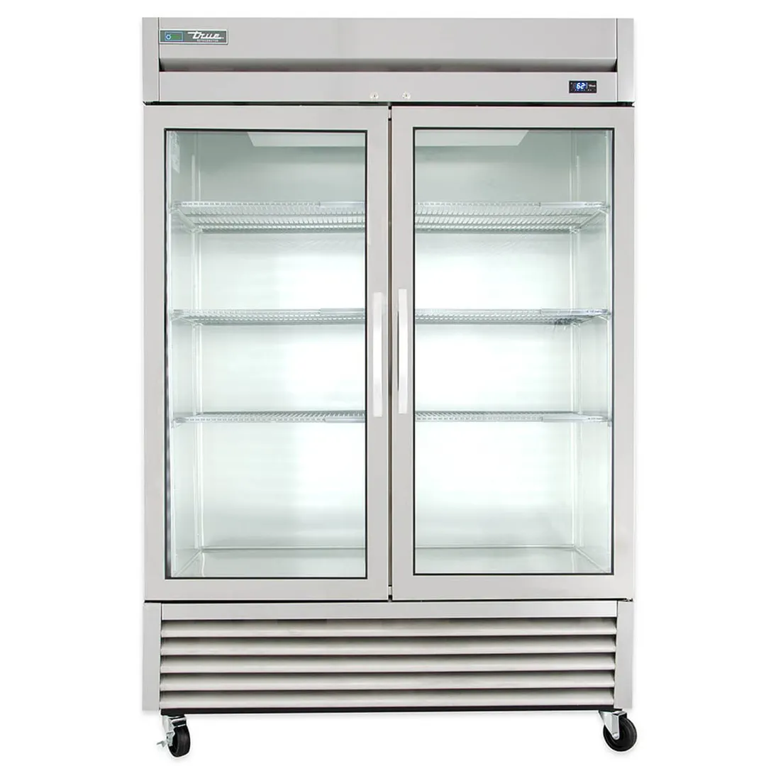 True T-49G-HC~FGD01 54" Two Section Reach-In Refrigerator w/ 2 Glass Doors, Bottom Mount, Stainless Steel Front-Aluminum Sides