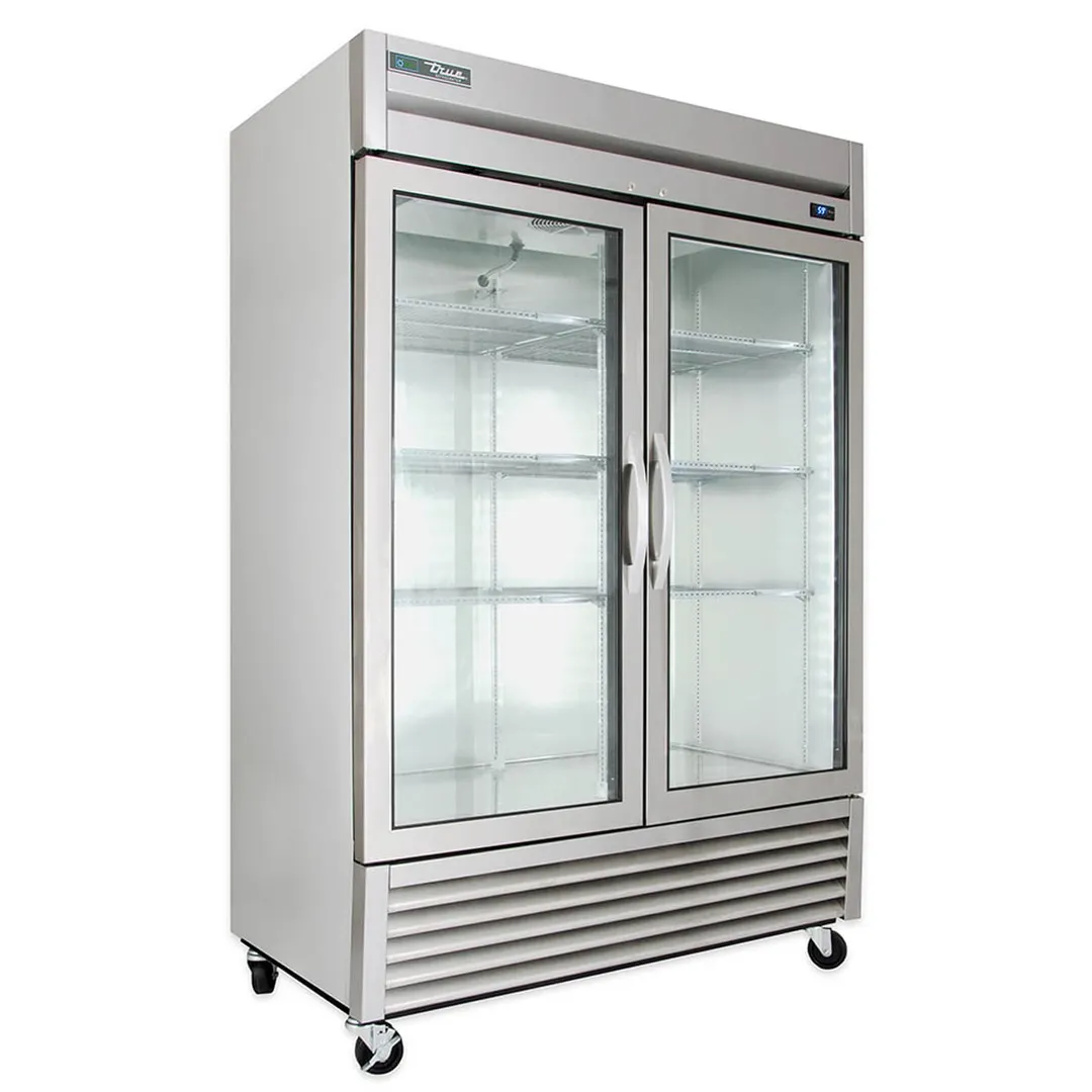True T-49G-HC~FGD01 54" Two Section Reach-In Refrigerator w/ 2 Glass Doors, Bottom Mount, Stainless Steel Front-Aluminum Sides