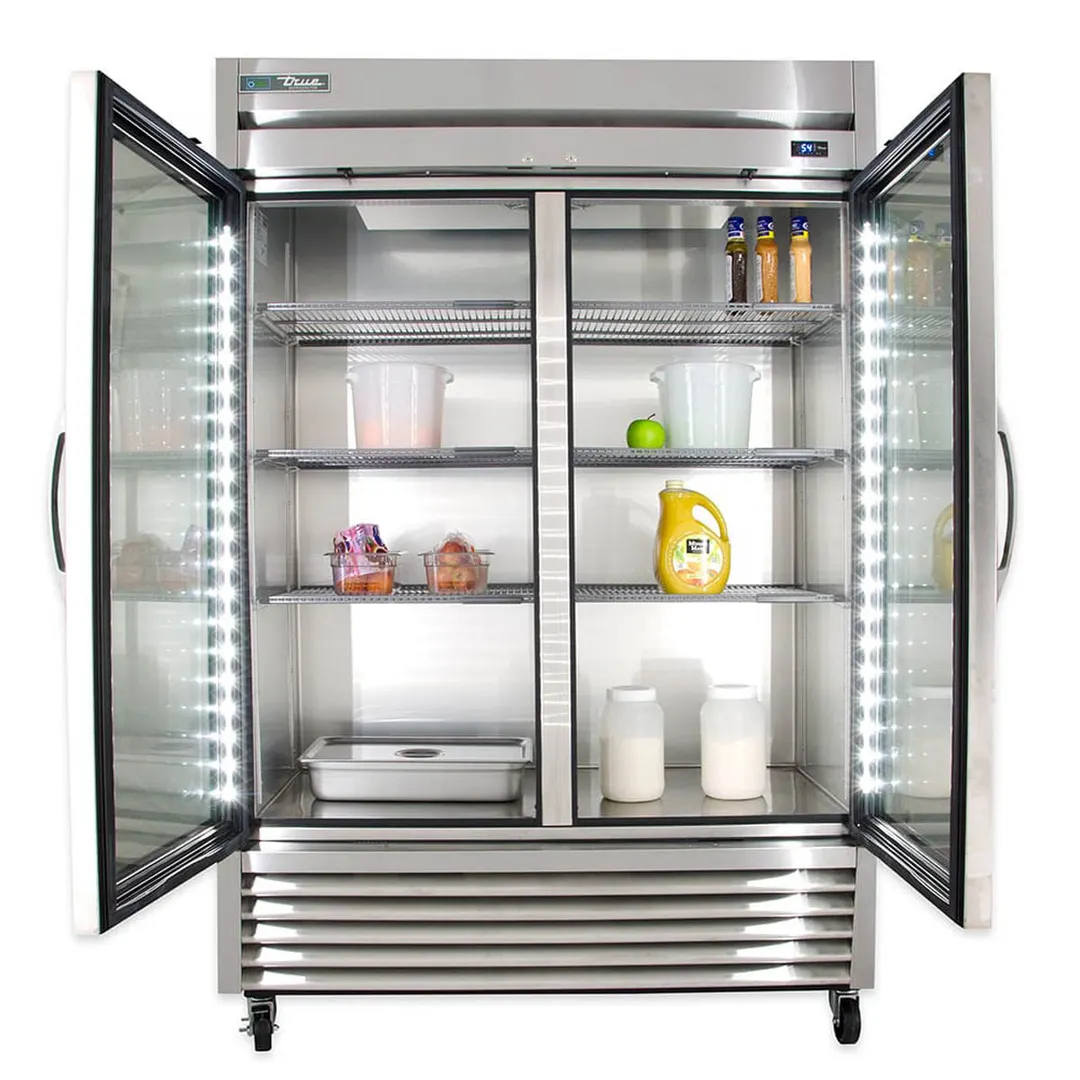 True T-49G-HC~FGD01 54" Two Section Reach-In Refrigerator w/ 2 Glass Doors, Bottom Mount, Stainless Steel Front-Aluminum Sides