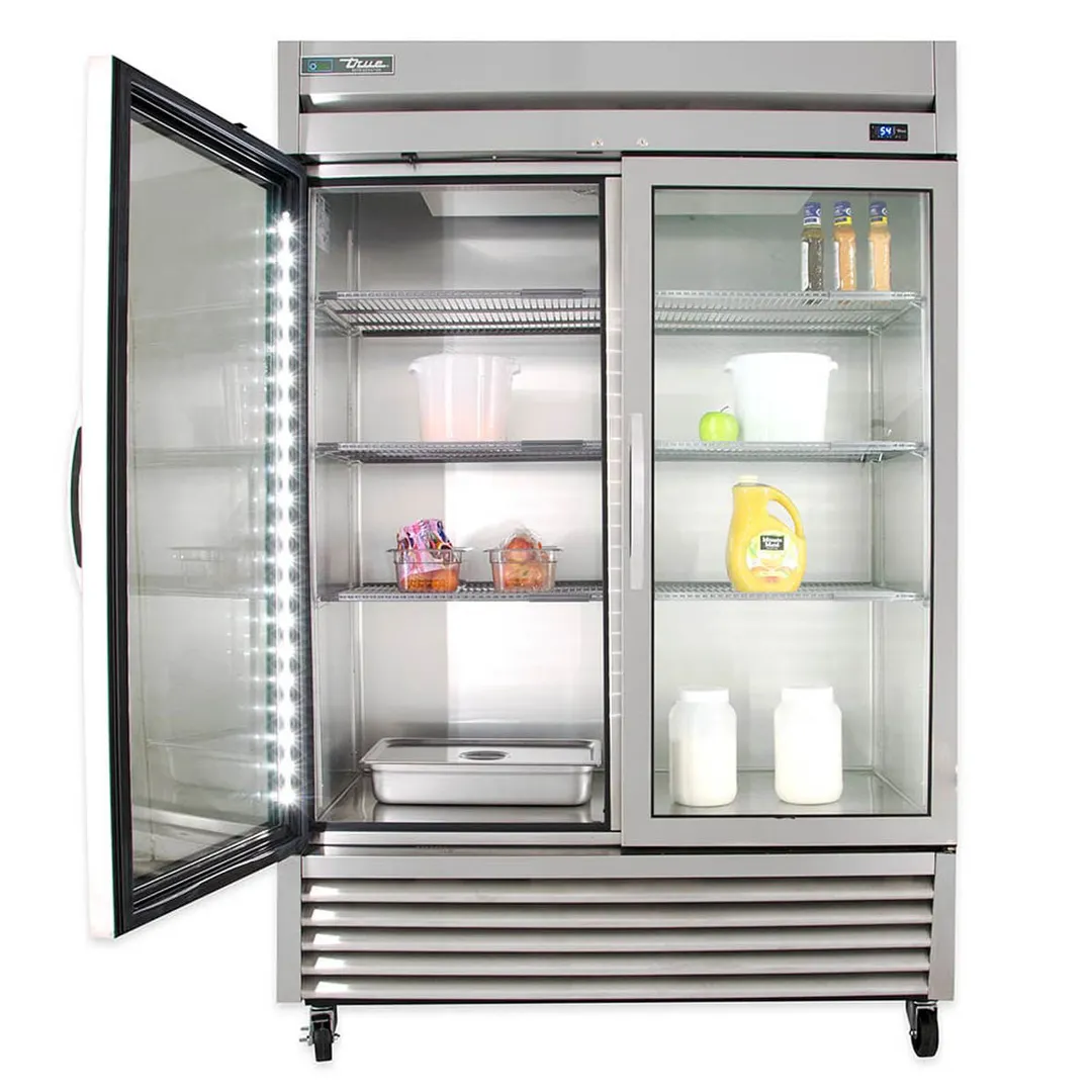 True T-49G-HC~FGD01 54" Two Section Reach-In Refrigerator w/ 2 Glass Doors, Bottom Mount, Stainless Steel Front-Aluminum Sides